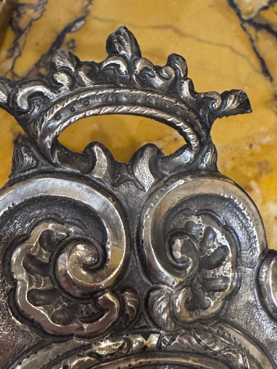 Antique Small Silver Frame, Finely Embossed And Engraved, From The 18th Century, Dated Palermo 1737, With-photo-3