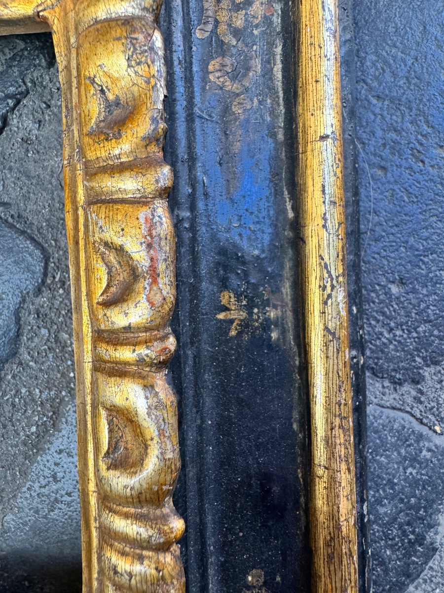 Rare Antique Collectible Frame From Siena, 16th Century, Black Lacquer, Accented With Gold, With The-photo-5