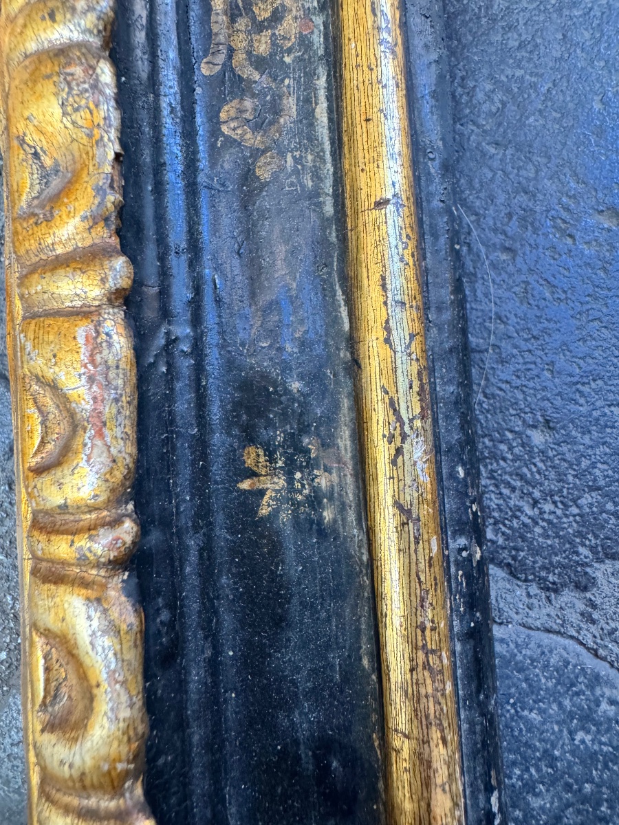 Rare Antique Collectible Frame From Siena, 16th Century, Black Lacquer, Accented With Gold, With The-photo-6