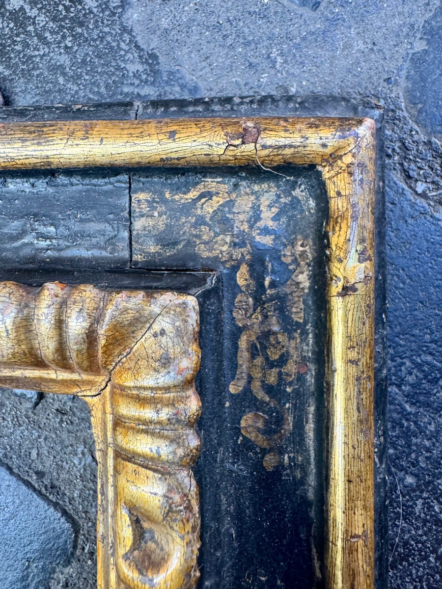 Rare Antique Collectible Frame From Siena, 16th Century, Black Lacquer, Accented With Gold, With The-photo-7