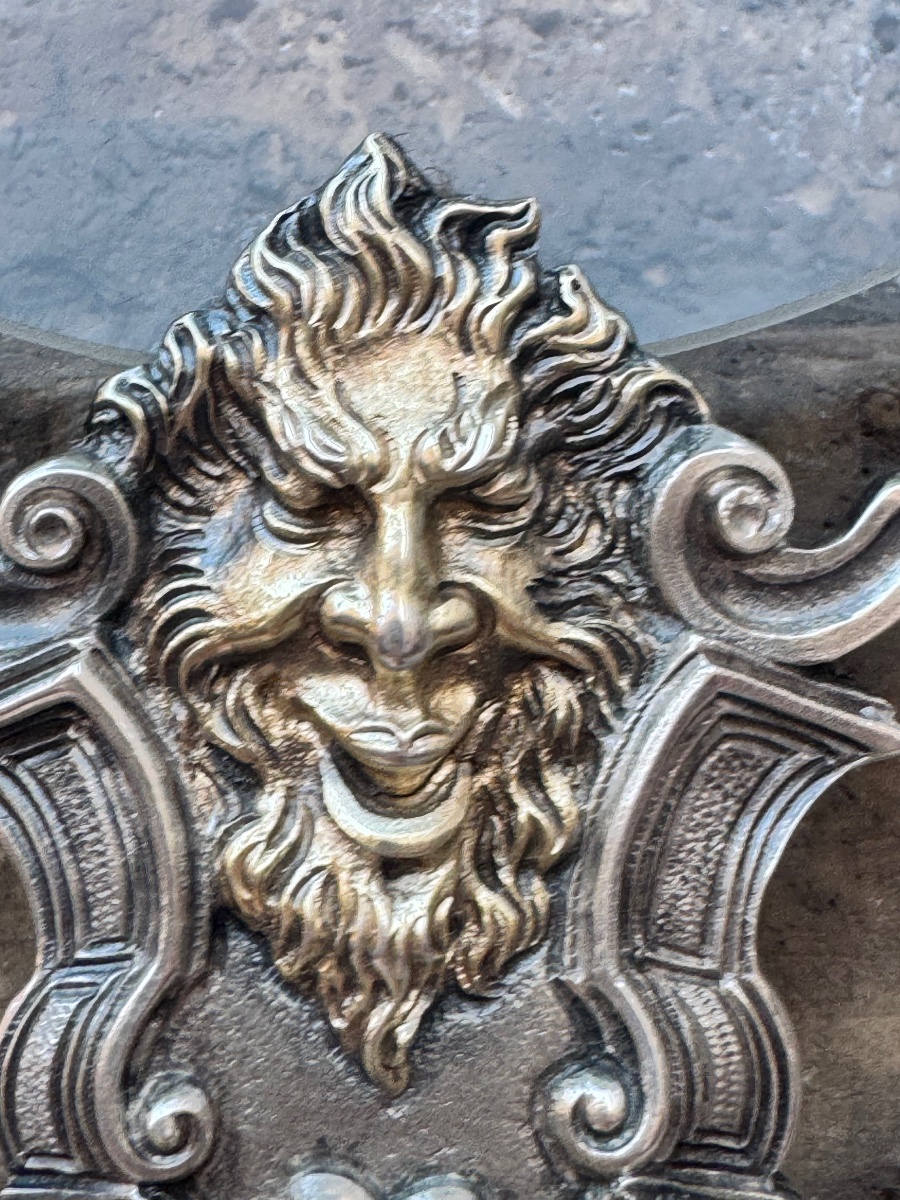 A Rare Example Of A Solid Silver Lens, Hand-chiseled With Masks Accented In Gold -photo-4