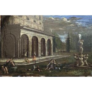 Intéressante huile sur toile ancienne, placée sur un panneau de bois. Fragment d'une œuvre plus