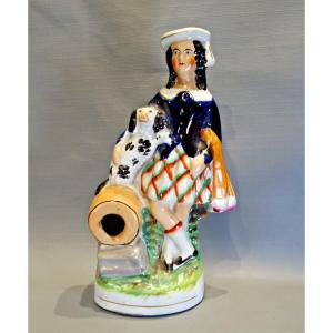 Staffordshire Ecossais Et Chien Polychrome Faïence Fine 19ème