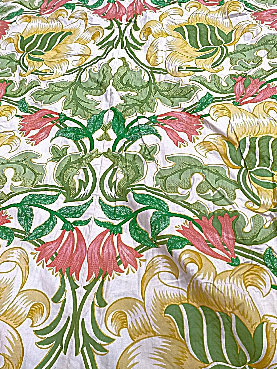 Curtains / Pair / Schintz / Green And Yellow Palm Leaves / H: 5.50 M - W: 2.45 M.-photo-3