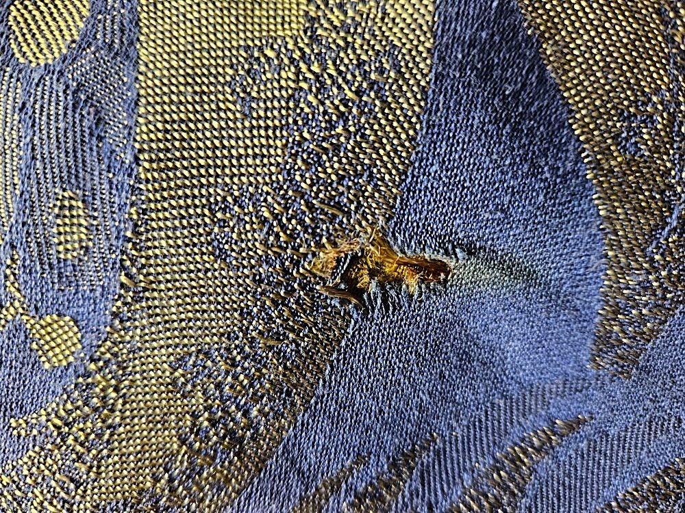 Curtain / 1 /  Lined With Fringe / Golden Peony Patterns On A Royal Blue Background.-photo-1