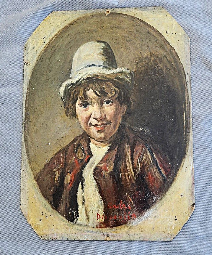 Tableau / André Desboutin / Portrait de jeune garçon à la flammande / Signé, sans date.