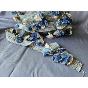 Trim / Blue-and-white Fringe With Triple Tassels