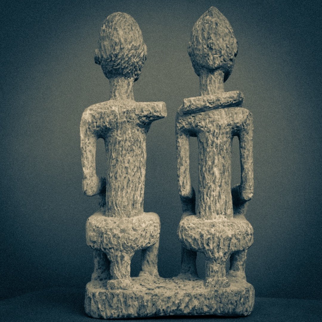 Wood Sculpture .. Seated Dogon Couple . Mali . Africa ..-photo-4