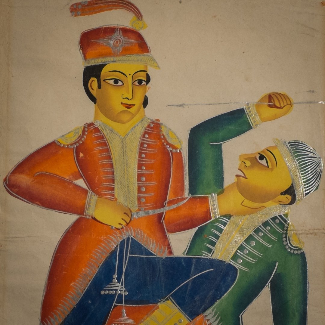 peinture hindoue . Inde . Bengale . Kalighat . XIXe siècle ..-photo-3