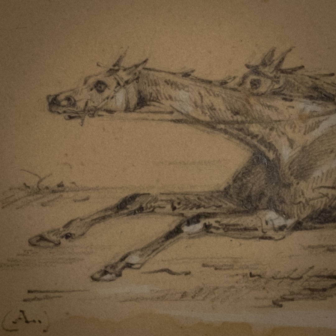 rare .. petit dessin, course de chevaux,  Alfred De Dreux ..-photo-2