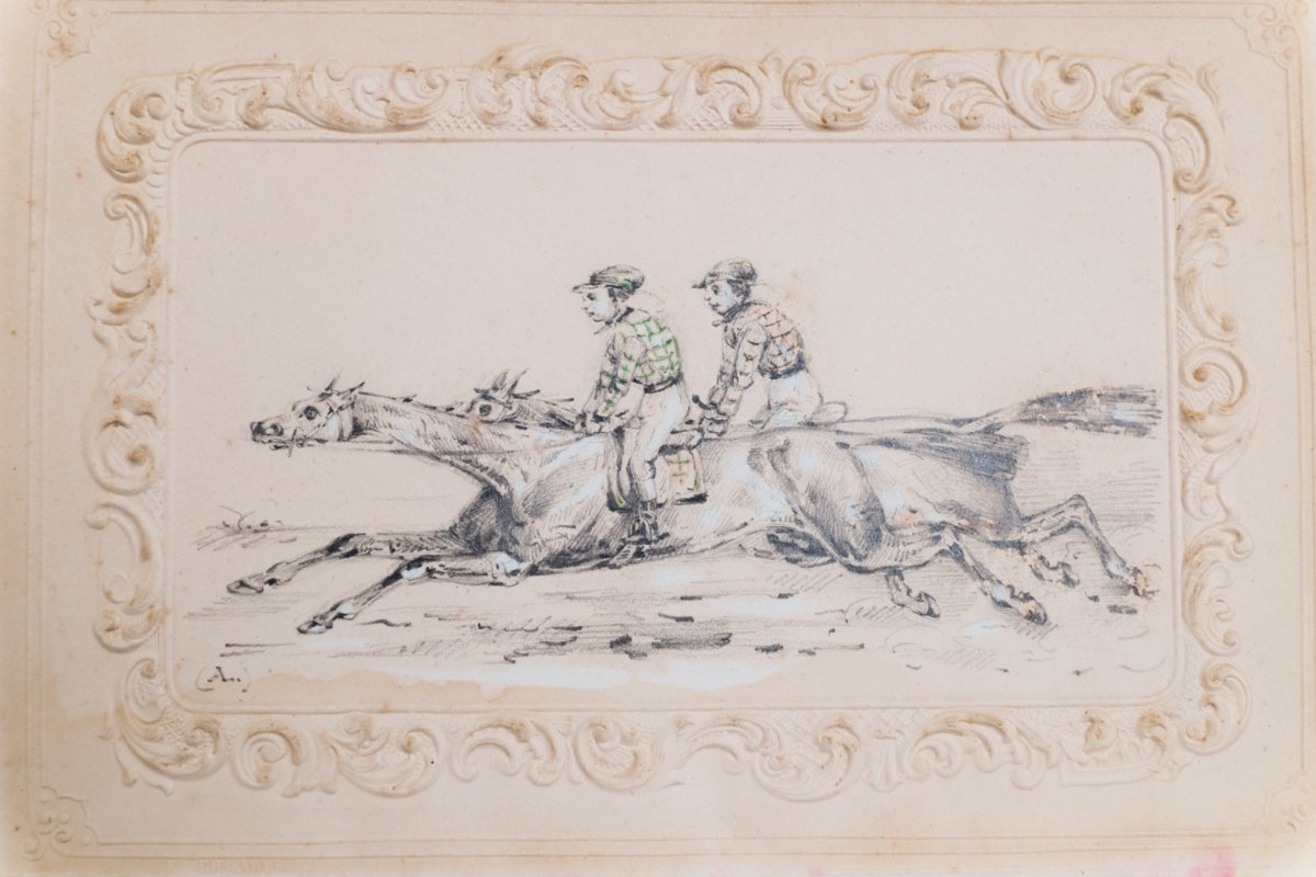 rare .. petit dessin, course de chevaux,  Alfred De Dreux ..-photo-4