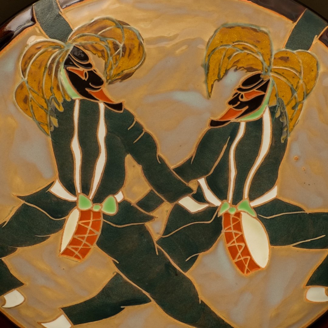 Large Decorative Dish - Japan - Waveko Dancers - Shōwa Period - Signed Ceramic-photo-4