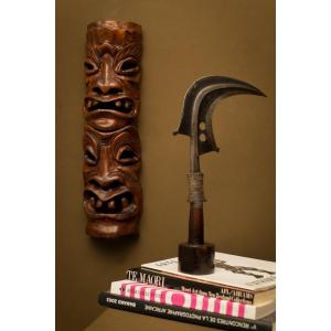 Vintage Tiki .. Large And Mysterious Double Totem Mask . Polynesia . Marquesas . Pacific ..