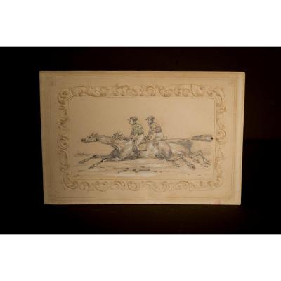 Rare .. Small Drawing, Horse Racing,  Alfred De Dreux ..