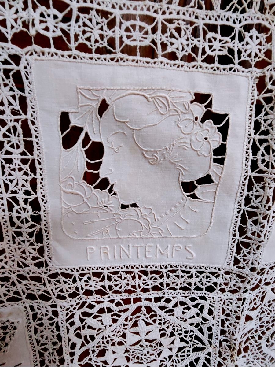 Paire de rideaux décoratifs en dentelle fait main "Printemps -Été", circa 1900-photo-2