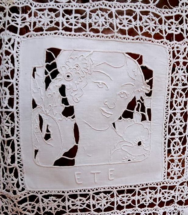 Paire de rideaux décoratifs en dentelle fait main "Printemps -Été", circa 1900-photo-3