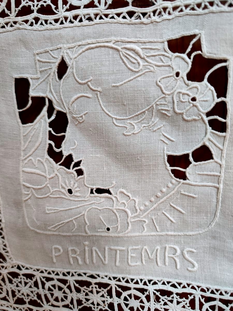Paire de rideaux décoratifs en dentelle fait main "Printemps -Été", circa 1900-photo-2