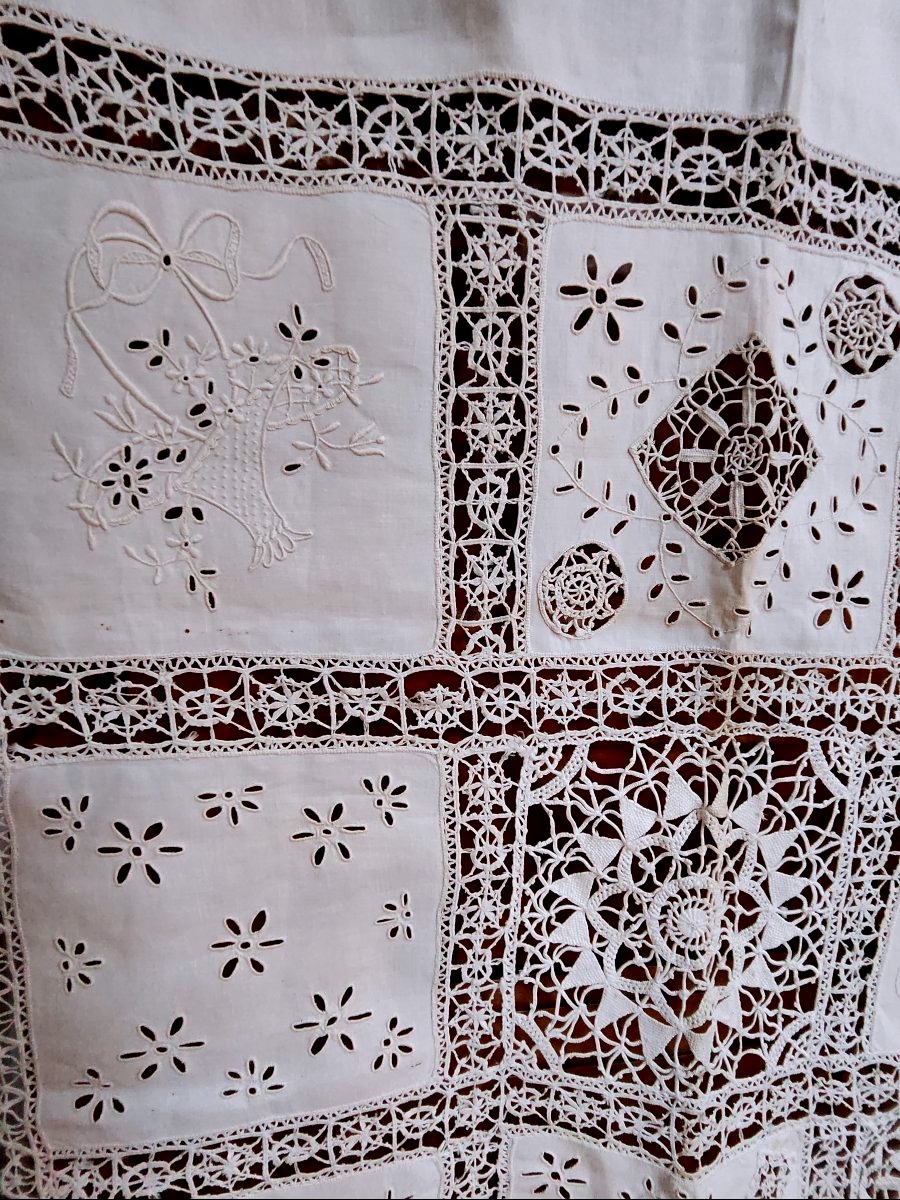 Paire de rideaux décoratifs en dentelle fait main "Printemps -Été", circa 1900-photo-6
