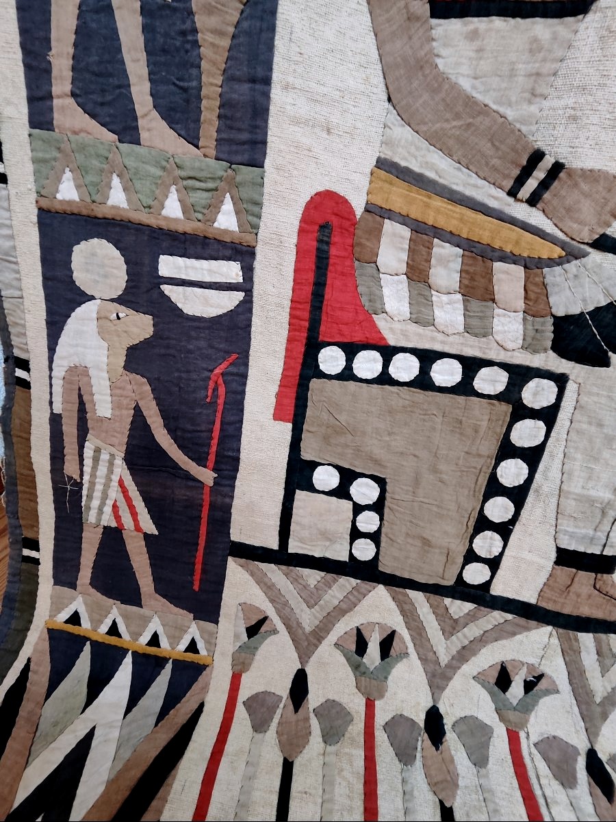 Portière ou tenture murale , appliqué de style  néo-egyptien, époque 1920 -photo-2