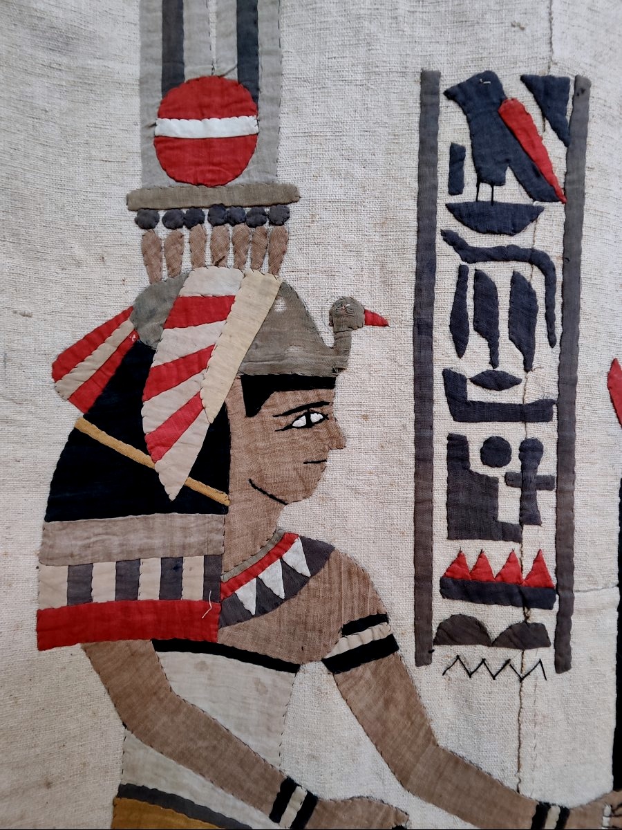 Portière ou tenture murale , appliqué de style  néo-egyptien, époque 1920 -photo-3