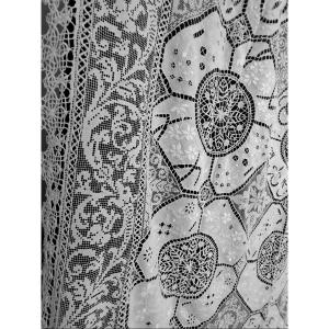 Large Tablecloth Made Of Lace And Embroidery On Linen