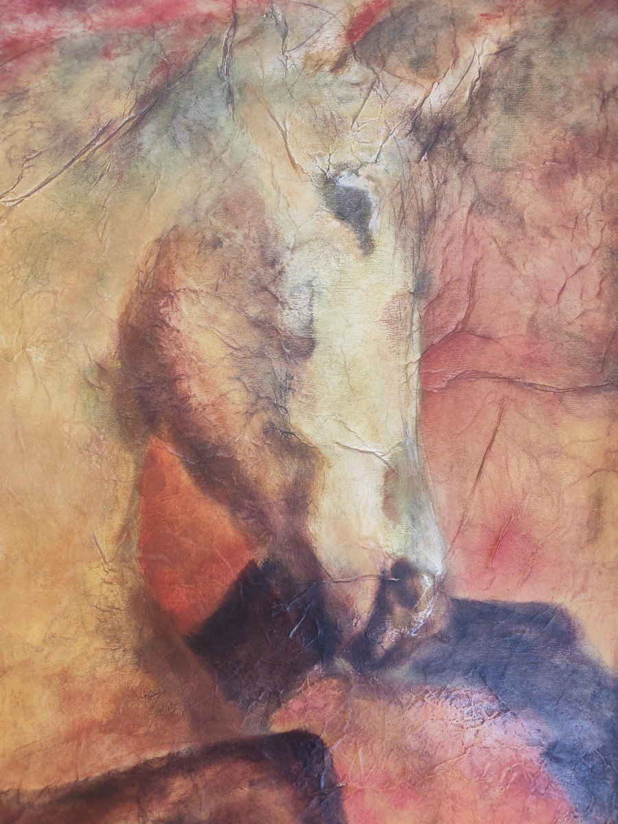 Horse. Oil On Paper Mounted On Canvas-photo-2