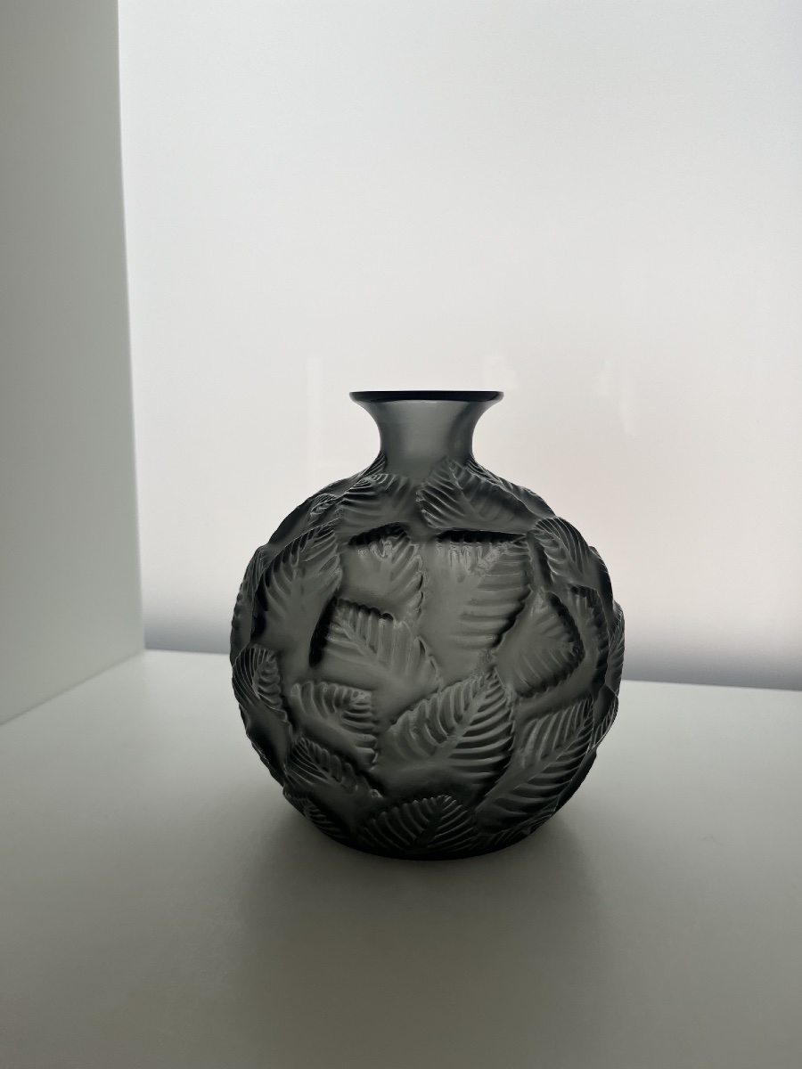 An "ormeaux" Metal-gray Glass Vase Designed By René Lalique Circa 1926, Height 16.8 Cm.
