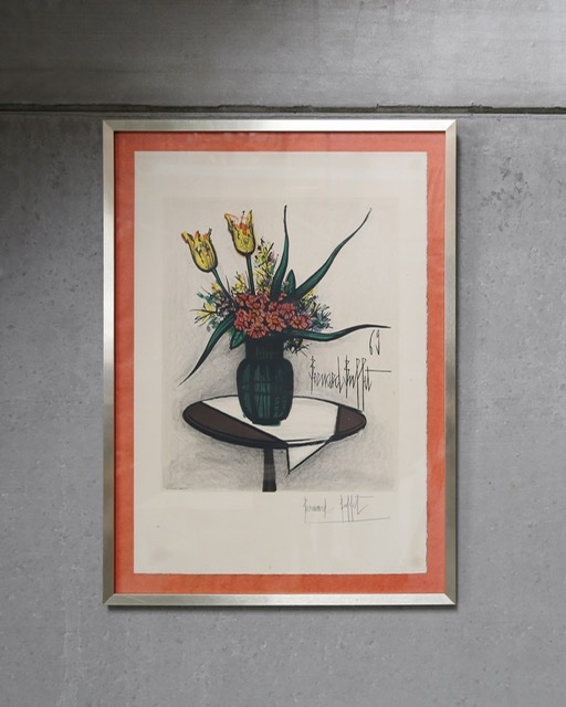 A Lithograph By Bernard Buffet, Paris: "a Bouquet Of Flowers With Two Tulips"