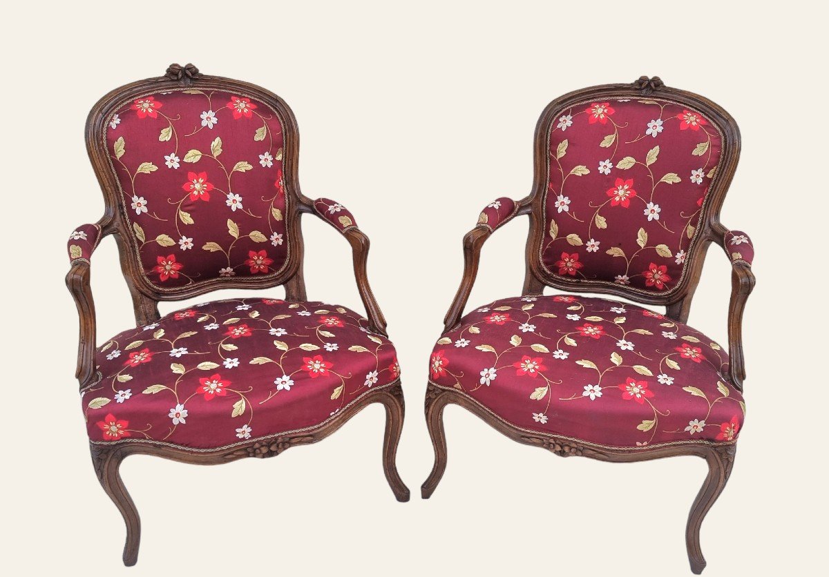 Pair Of Cabriolet Armchair Louis XV Period 18th-photo-6