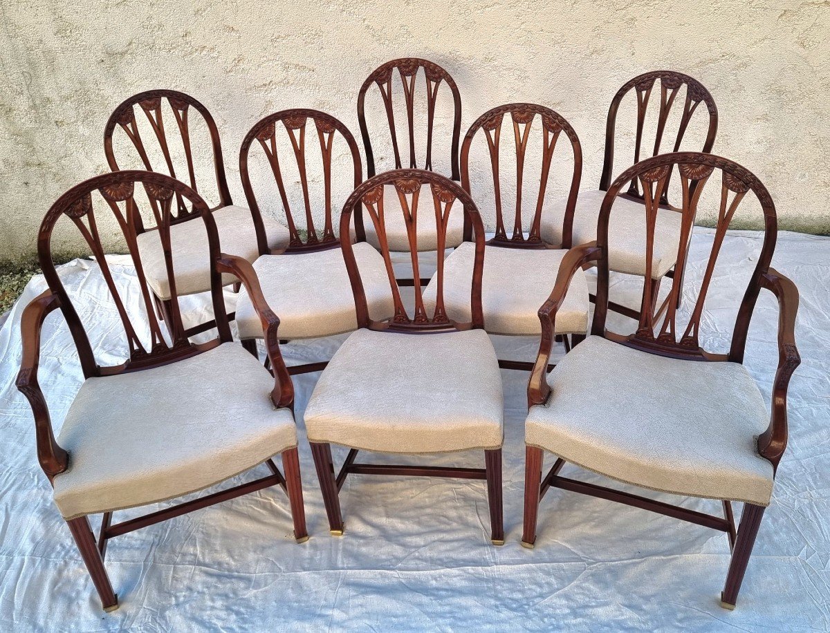 Ensemble de 6 chaises et 2 fauteuils  Louis XVI fin 18ème  acajou -photo-2