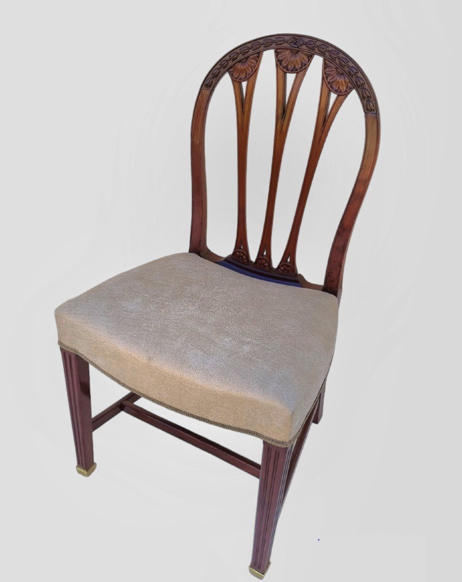 Ensemble de 6 chaises et 2 fauteuils  Louis XVI fin 18ème  acajou -photo-7