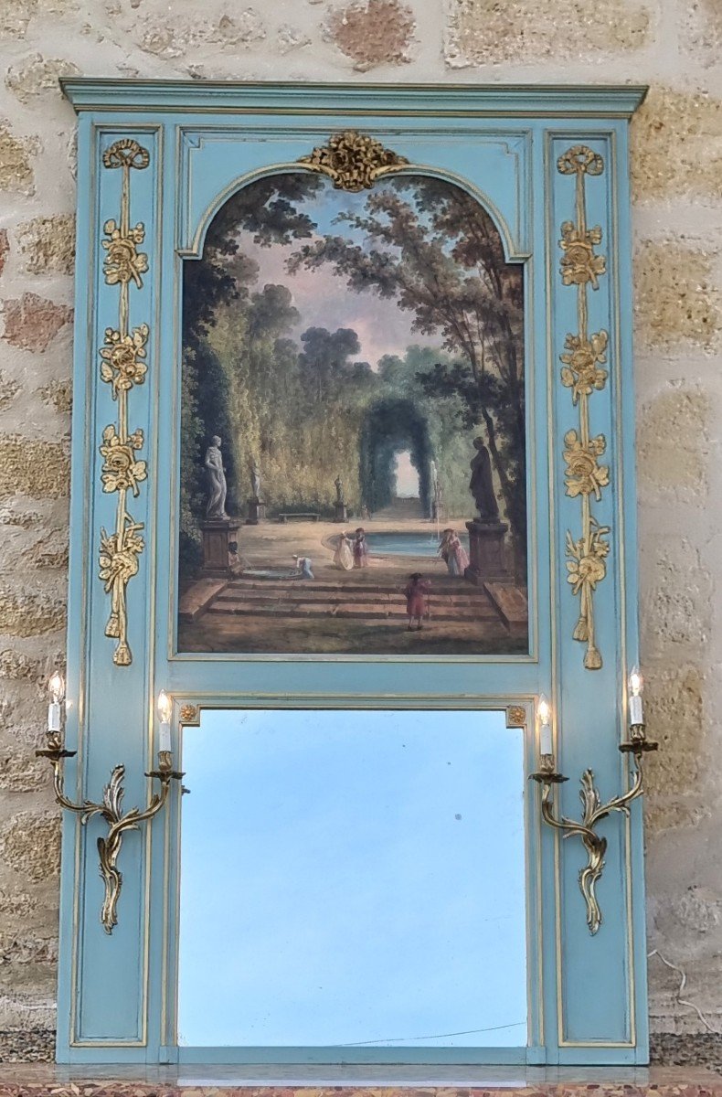 Trumeau In Lacquered And Gilded Wood, Oil On Canvas, 19th Century