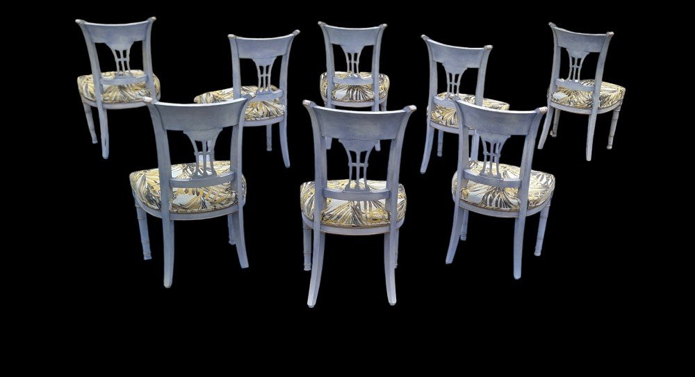 Set Of 8 19th Century Lacquered Directoire Chairs-photo-2