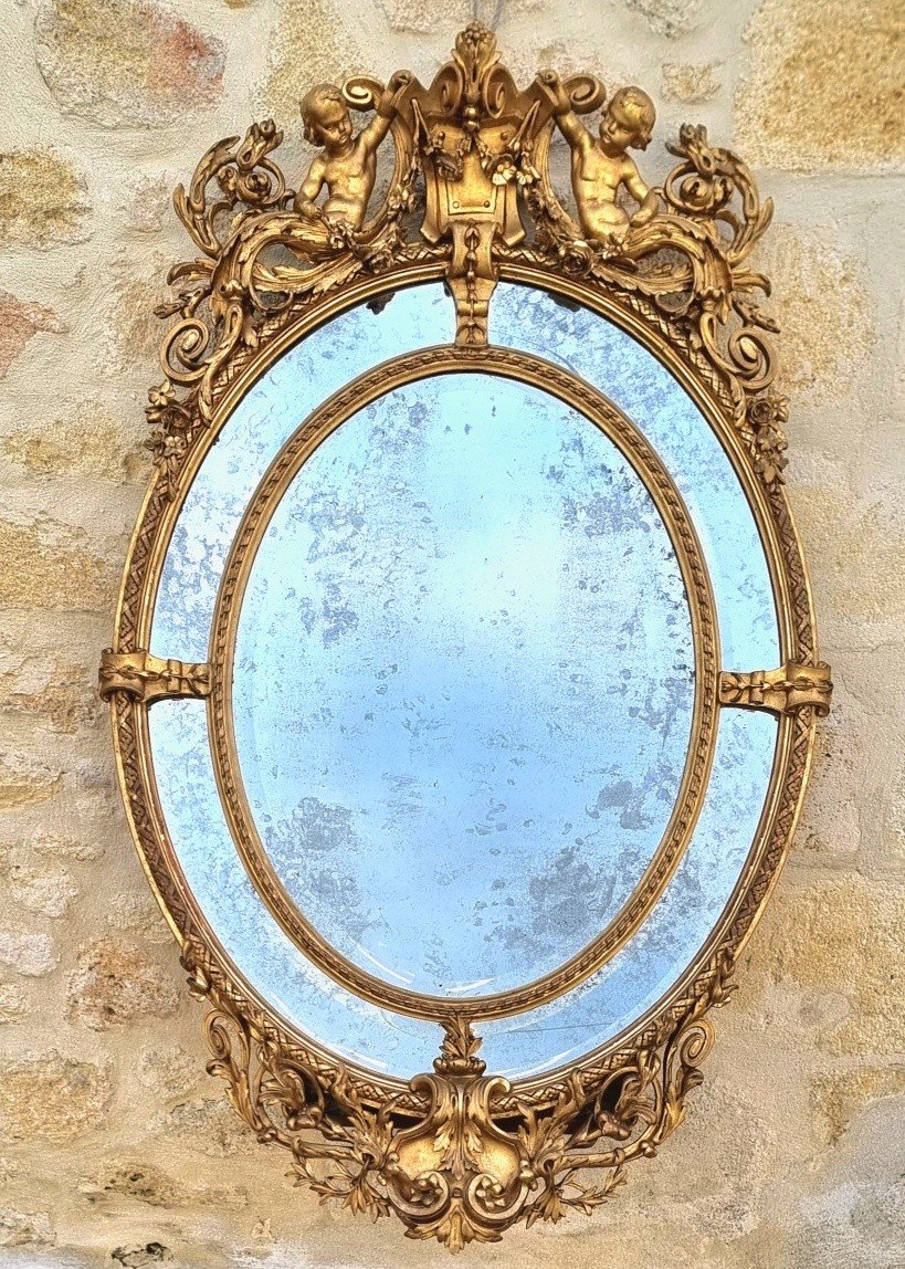 Important Miroir à Parclose , Bois Doré, époque 19 éme