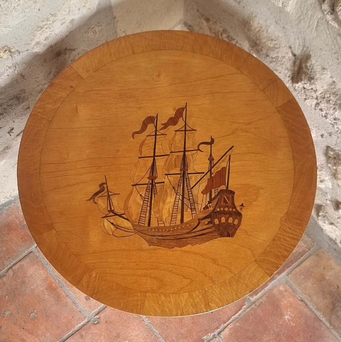 Small Marquetry Pedestal Table From The Early 20th Century-photo-3