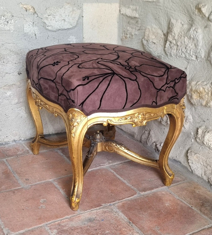 19th Century Gilded Wooden Stool-photo-2