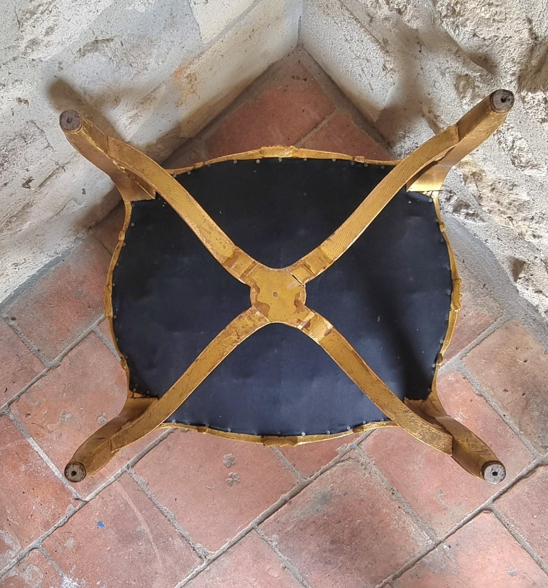 19th Century Gilded Wooden Stool-photo-2