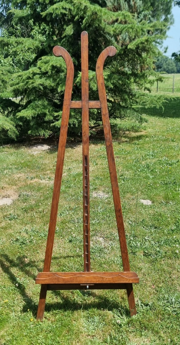 Large Antique Adjustable Artist's Easels With Rack.-photo-3