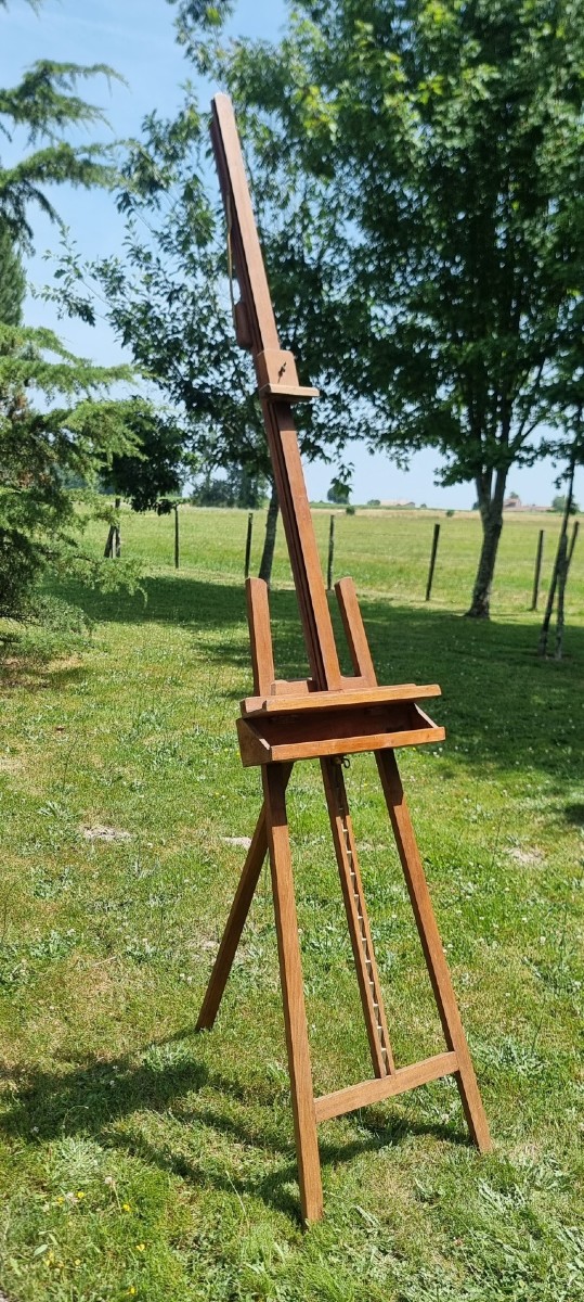Large Antique Adjustable Artist's Easels With Rack.-photo-2