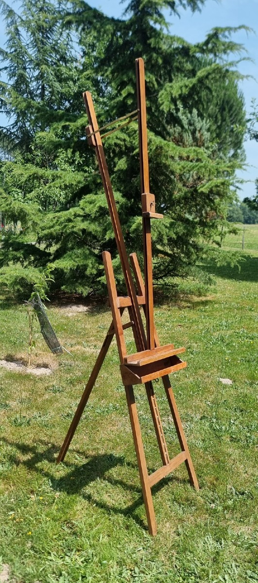 Large Antique Adjustable Artist's Easels With Rack.-photo-3