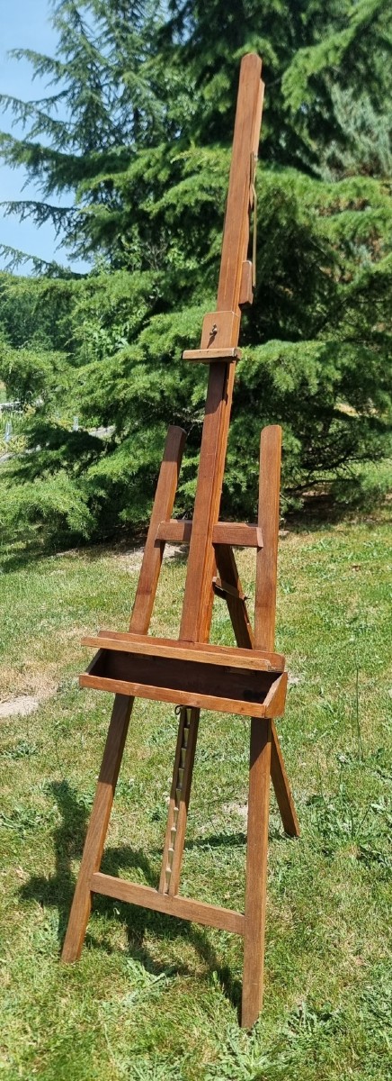 Large Antique Adjustable Artist's Easels With Rack.-photo-4
