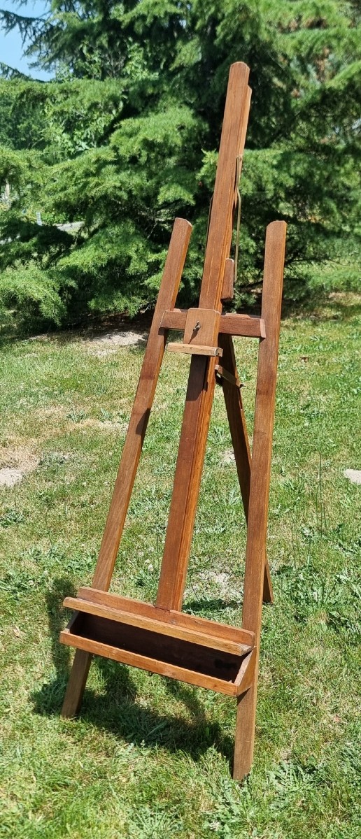 Large Antique Adjustable Artist's Easels With Rack.-photo-5