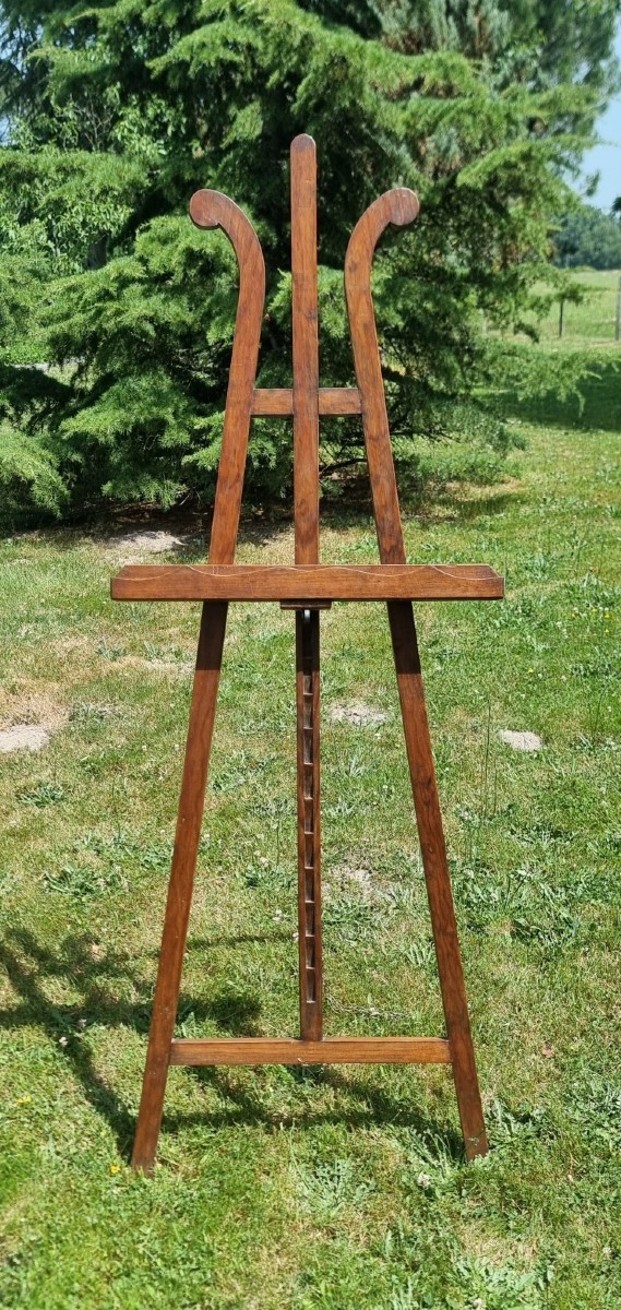 Large Antique Adjustable Artist's Easels With Rack.-photo-7