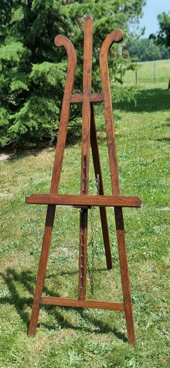 Large Antique Adjustable Artist's Easels With Rack.-photo-8
