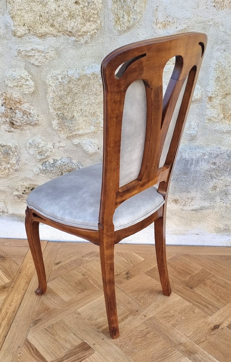 Set Of 4 Nancy School Chairs "wild Berries" Attributed To The "majorelle" Workshop.-photo-4