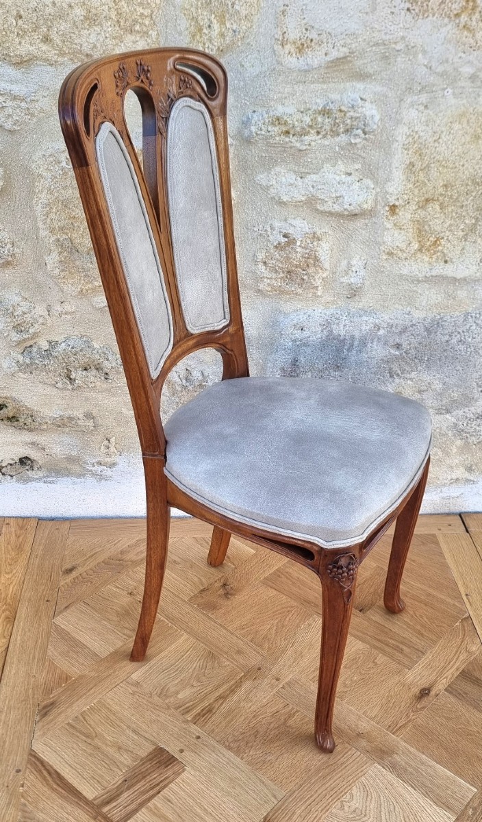 Set Of 4 Nancy School Chairs "wild Berries" Attributed To The "majorelle" Workshop.-photo-2
