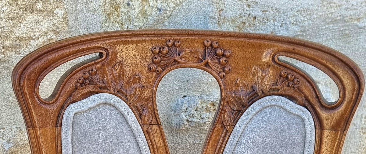 Set Of 4 Nancy School Chairs "wild Berries" Attributed To The "majorelle" Workshop.-photo-1