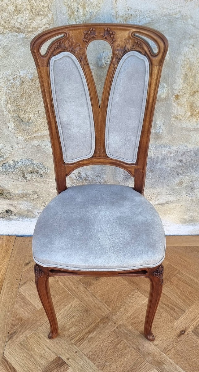 Set Of 4 Nancy School Chairs "wild Berries" Attributed To The "majorelle" Workshop.-photo-8