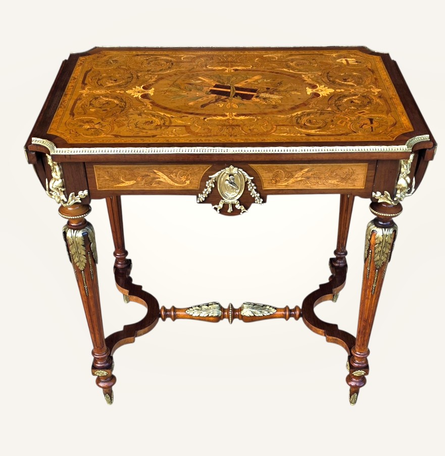 Napoleon III Marquetry Center Table, 19th Century-photo-2