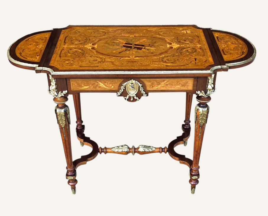 Napoleon III Marquetry Center Table, 19th Century-photo-3
